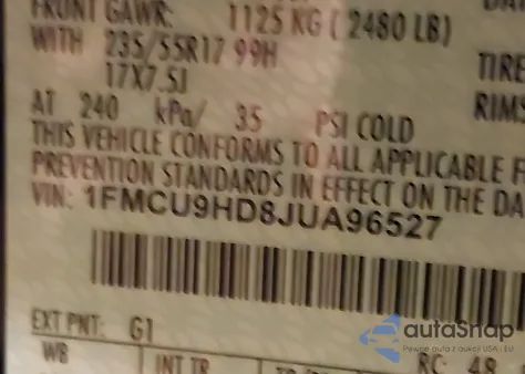 2018 Ford Escape Sel из США, поврежденный, VIN 1FMCU9HD8JUA96527